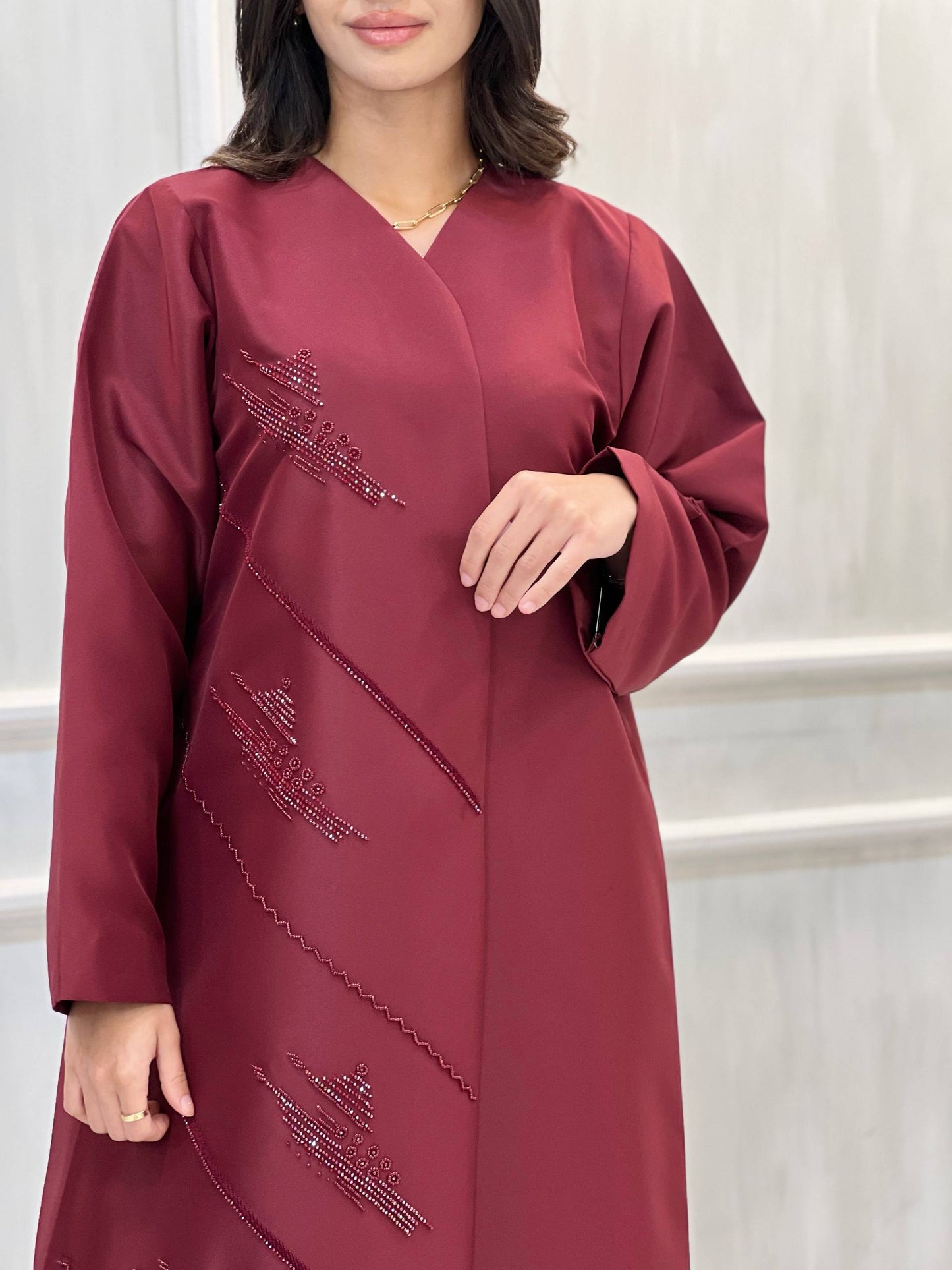 Al Dhabyaniyah Tilal Crystal-Embellished Satin Abaya