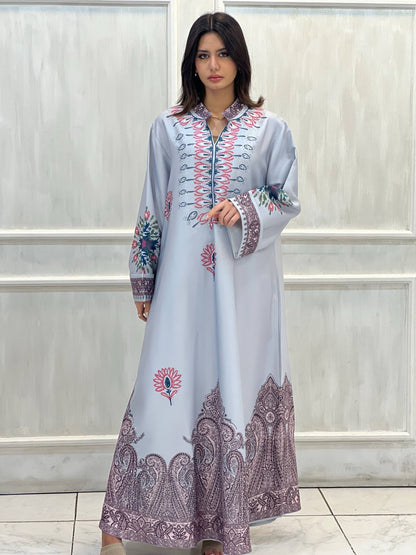 Najmt Maher SA-038 Printed Paisley Crystal Crepe Kaftan
