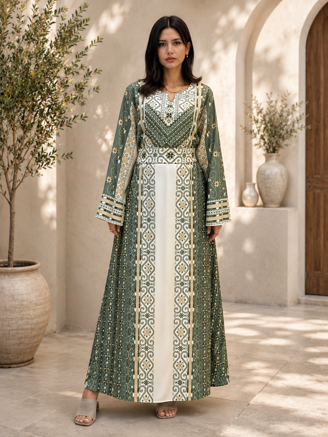 Najmt Maher Printed Heritage Turkish Crepe Dress with Belt