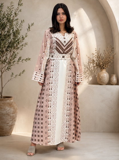 Najmt Maher Printed Heritage Turkish Crepe Dress with Belt