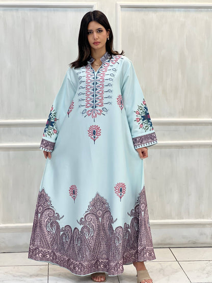 Najmt Maher SA-038 Printed Paisley Crystal Crepe Kaftan