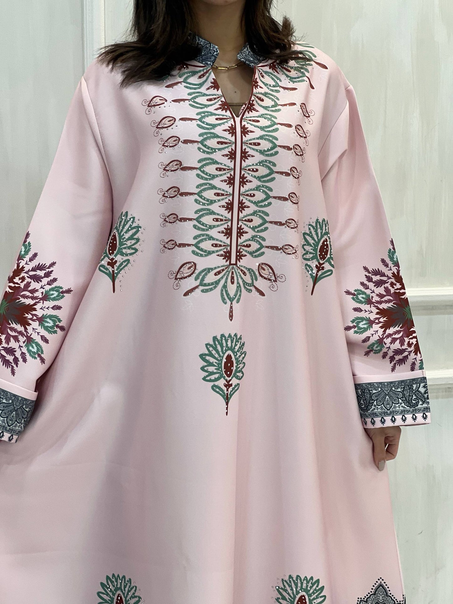 Najmt Maher SA-038 Printed Paisley Crystal Crepe Kaftan