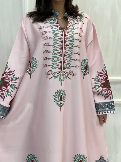Najmt Maher SA-038 Printed Paisley Crystal Crepe Kaftan