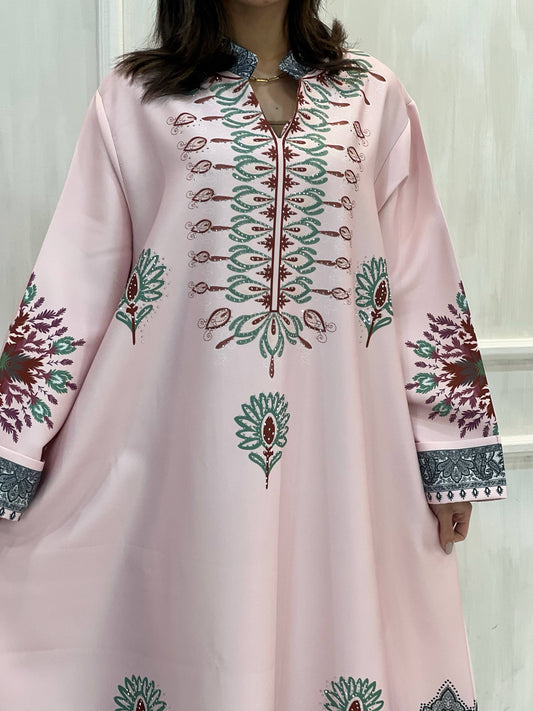 Najmt Maher SA-038 Printed Paisley Crystal Crepe Kaftan